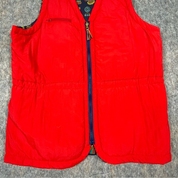 Vtg LizSport Medal Print/Red Reversible Preppy Vintage Military Zip Vest - Sz L - Picture 14 of 16